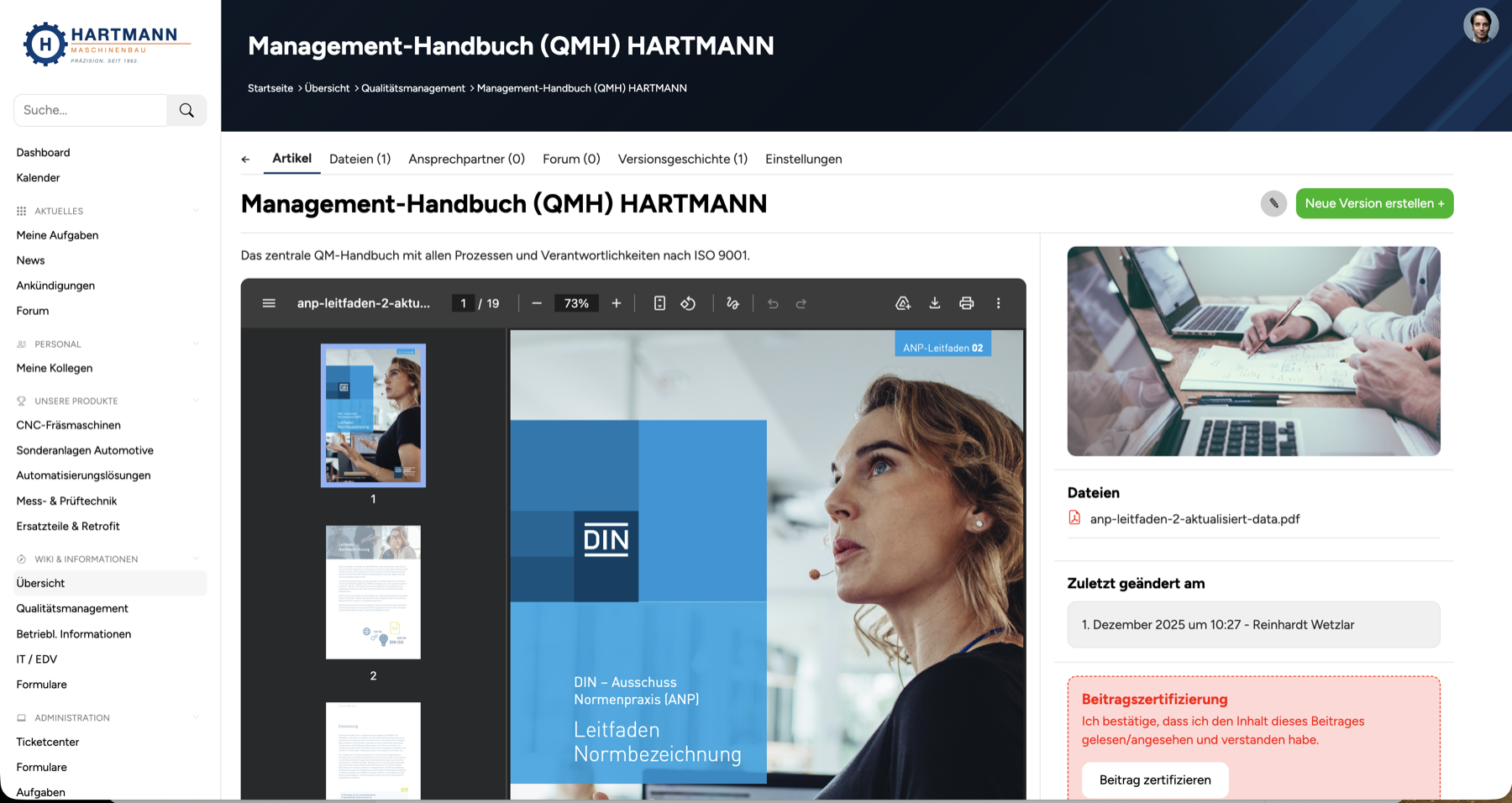 MySyde Intranet Wiki Beitrag mit integriertem PDF-Viewer