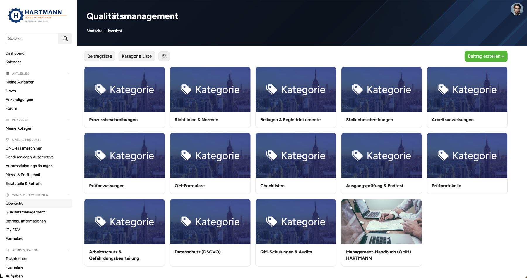 MySyde Intranet Wiki &Uuml;bersicht mit Kategorien und Wissensartikeln