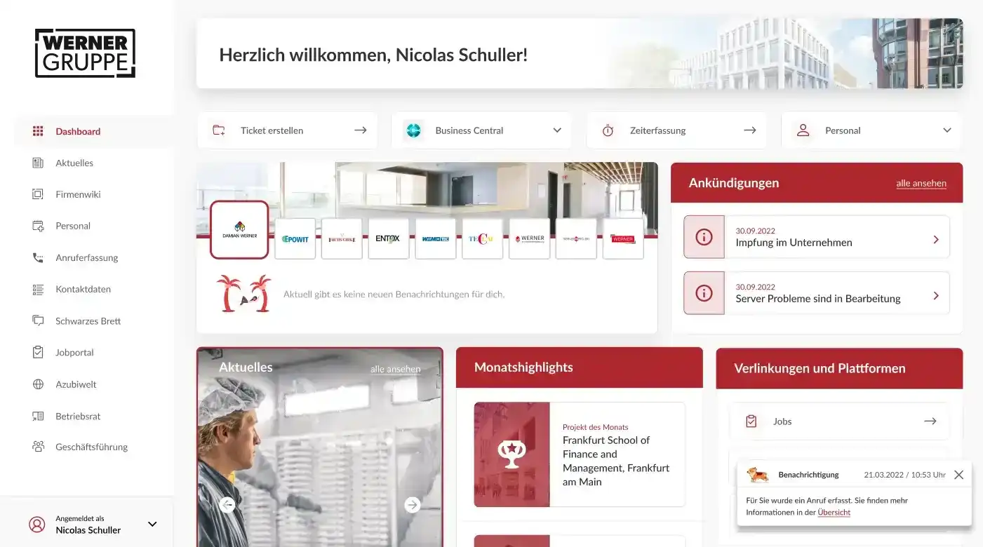 Dashboard2 Intranet Software Werner Holding GmbH